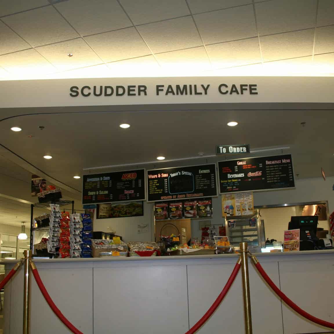 Scudder Family Café concession stand at HYCC with red rope outside it